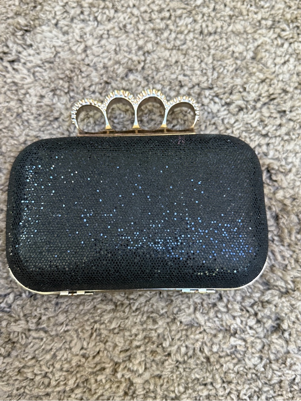 Charming Charlie Black Glitter Knuckle-Handle Clutch